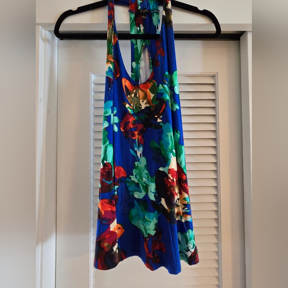 Curious Women's top, bold multi colored, Size L, Front lined